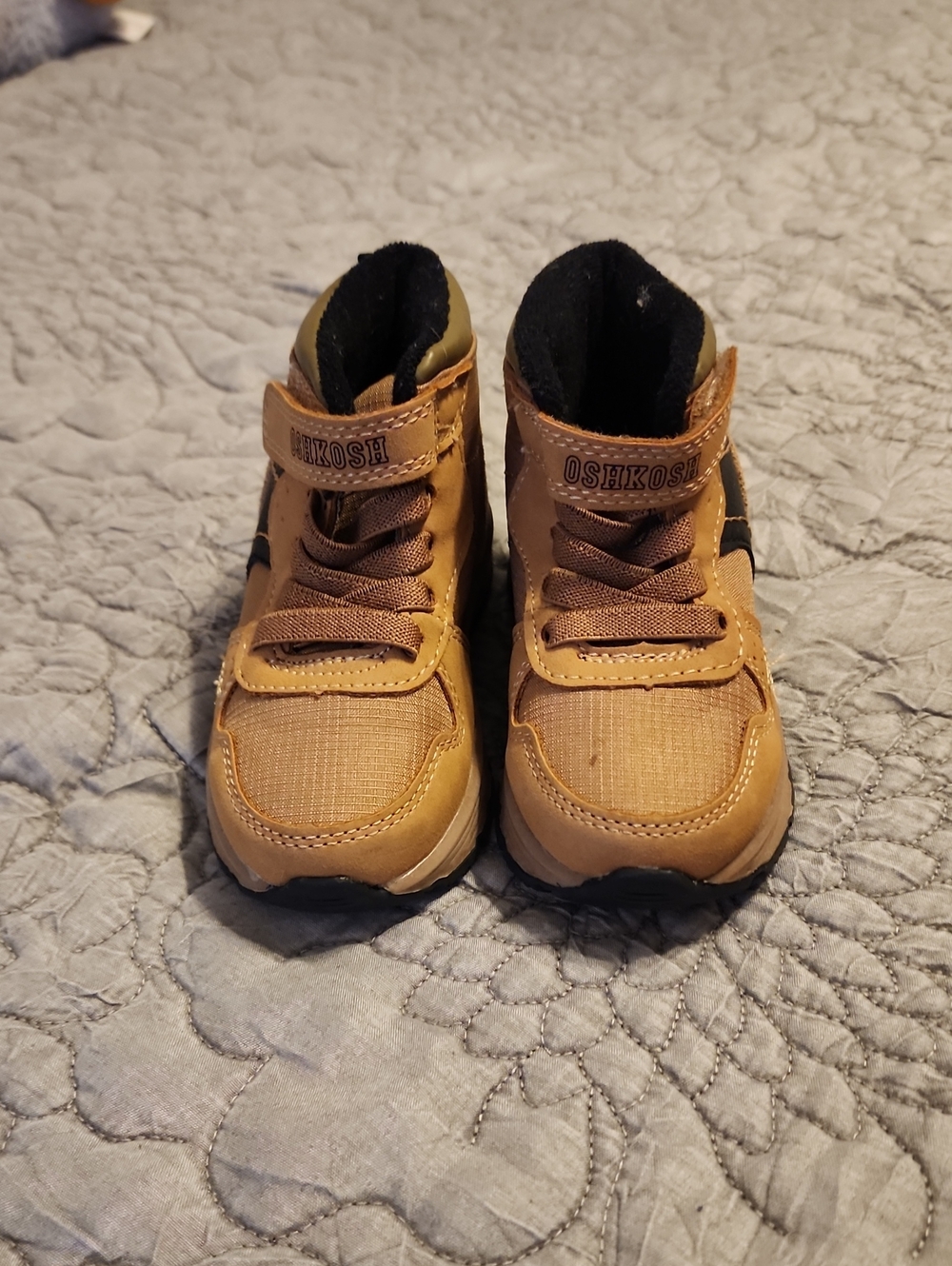 OshKosh B'gosh Tan and Black Kids Lace-Up Boots with Hook Strap